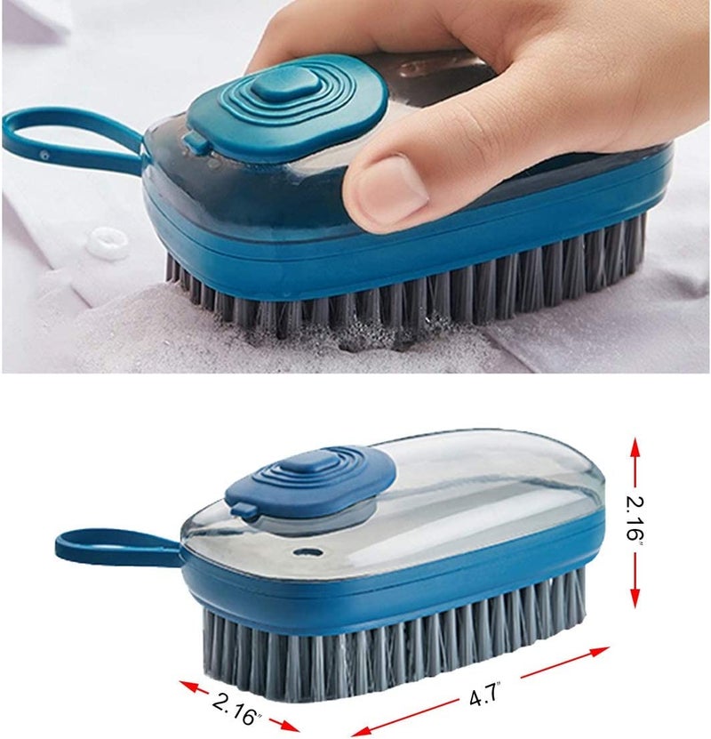 Trifecta Scrub Brush with Soap Dispenser,Automatic Liquid Addition Cleaner for Dish Sink Pan Pot Washing and Cleaning, Soft Laundry Clothes and Shoes Scrubbing Brush Size 12 cm (Blue) - Image 3