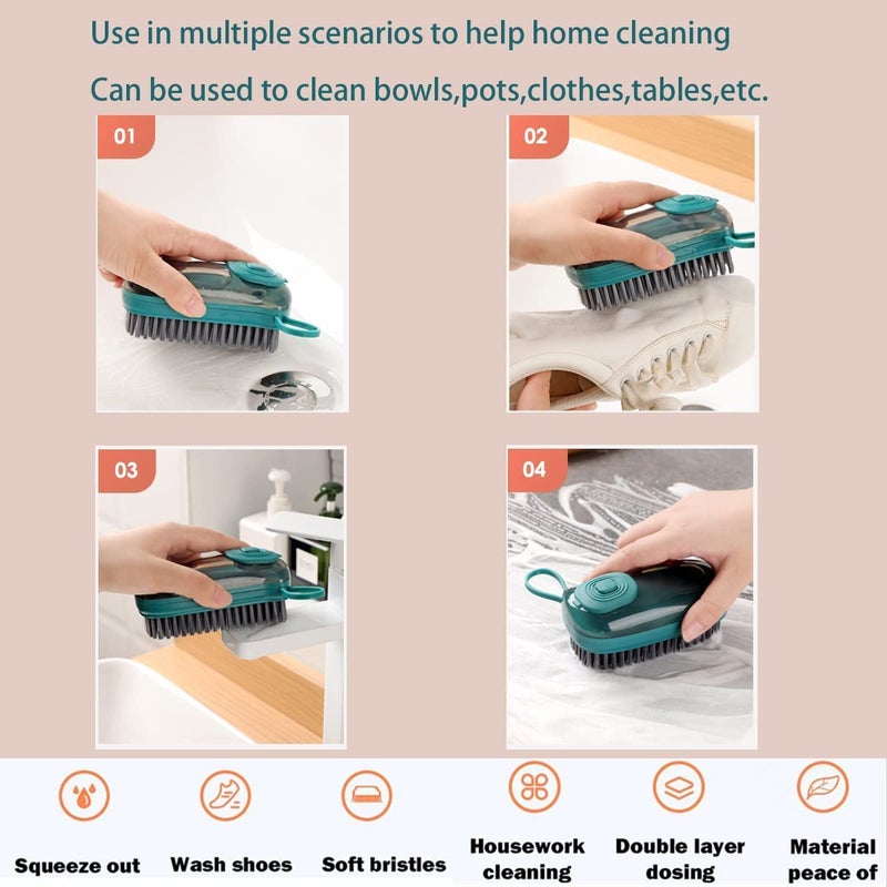 Trifecta Scrub Brush with Soap Dispenser,Automatic Liquid Addition Cleaner for Dish Sink Pan Pot Washing and Cleaning, Soft Laundry Clothes and Shoes Scrubbing Brush Size 12 cm (Blue) - Image 5