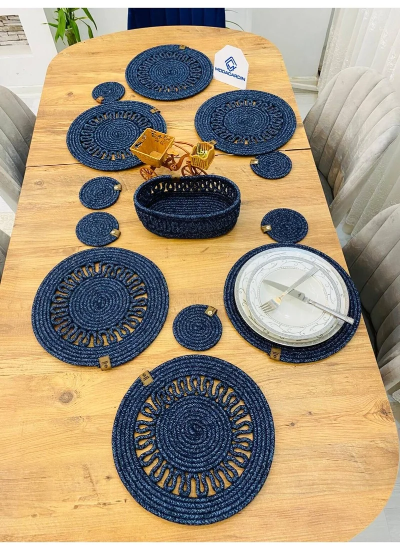 BDZ Deri BDZ Leather Wicker Jute Presentation Plate Mat American Service Coaster and Basket 13 Pieces