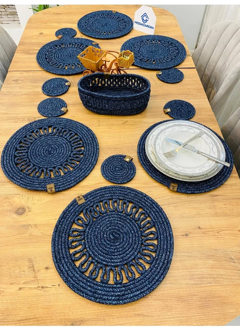 BDZ Deri BDZ Leather Wicker Jute Presentation Plate Mat American Service Coaster and Basket 13 Pieces