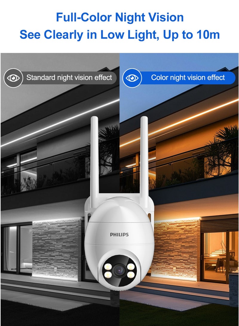 Philips 360° Smart Security Camera, 1080P WiFi Indoor/Outdoor Camera, AI Image Enhancement to 2K-Like Detail, Home Security Camera with Motion Detection & Smart Tracking, Color Night Vision, Two-Way Audio, Only Supports 2.4GHz WiFi, Up to 128GB TF Card & Cloud Storage, Remote Alerts for Home/Baby/Elder Monitoring - Image 2
