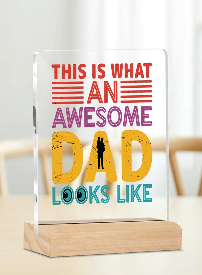 Giftplease Sign Awesome Dad Plaque with Wood Stand Home Office Desk Decor | (4 X 4 Inches) MP_23 - Image 3