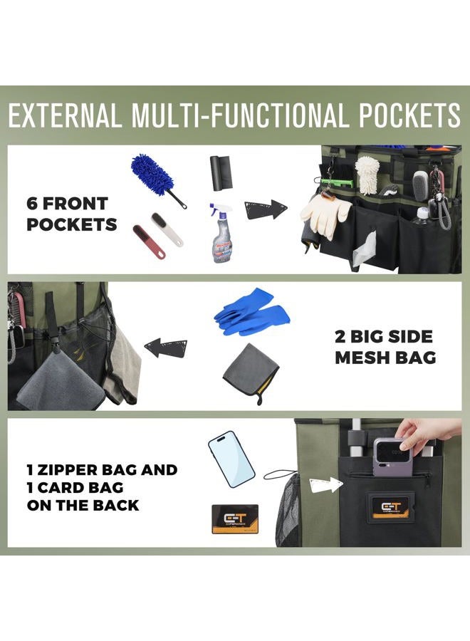 SCAVATA Rolling Cleaning Caddy Bag with Detachable Trolley, Large Cleaning Supplies Organizer with Wheels, Multi-Pocket Cleaning Cart with Adjustable Shoulder Strap for Housekeepers & Home Use, Armygreen - Image 2