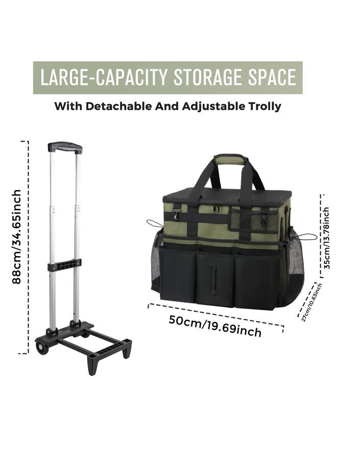 SCAVATA Rolling Cleaning Caddy Bag with Detachable Trolley, Large Cleaning Supplies Organizer with Wheels, Multi-Pocket Cleaning Cart with Adjustable Shoulder Strap for Housekeepers & Home Use, Armygreen - Image 5