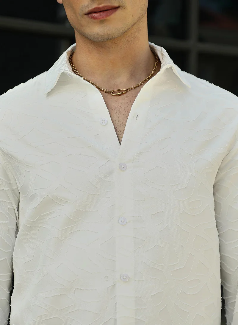 كامبوس سوترا Men's Chalk White Abstract-Edge Shirt