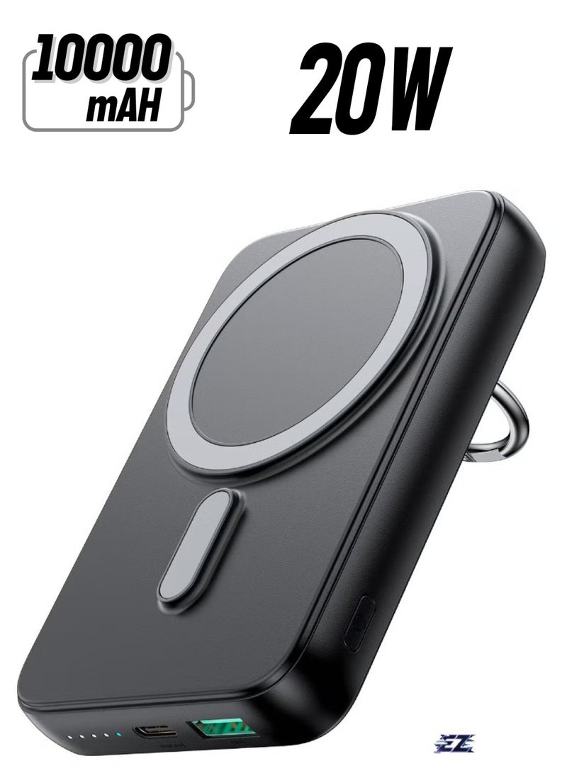 ELTRAZONE 20W Power Bank 10000mAh with Ring Holder – Fast Charging Portable Power Bank for Smartphones, Tablets & More, Compact & Stylish Black Design  - Image 1