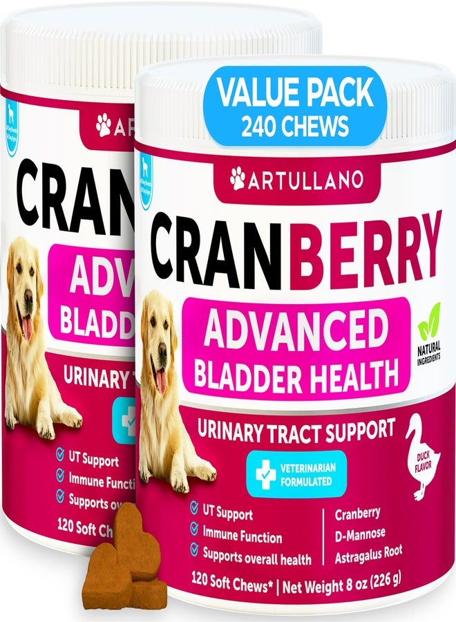 Artullano 2 Pack (240 Chews Total) Dog UT Treats - Cranberry Chews for Dogs - Urinary Tract & Bladder Support Supplement with Natural Cranberry Extract - Tasty Soft Bites with Fish Oil, Pumpkin, D-Mannose - Image 1