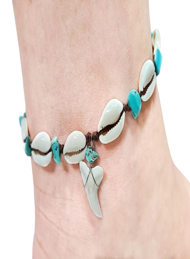 Swimmi Genuine Mako Shark Tooth Anklet, Handmade Cowrie Shells Anklet for Women Surfer Jewelry EA389-AN - Image 2