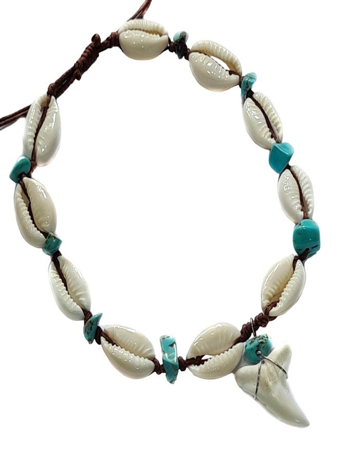 Swimmi Genuine Mako Shark Tooth Anklet, Handmade Cowrie Shells Anklet for Women Surfer Jewelry EA389-AN - Image 4