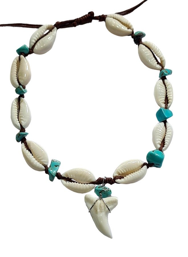 Swimmi Genuine Mako Shark Tooth Anklet, Handmade Cowrie Shells Anklet for Women Surfer Jewelry EA389-AN - Image 1