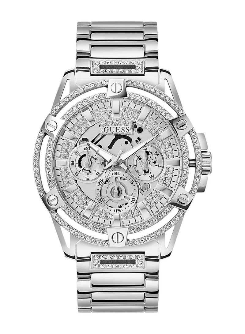 Guess King GW0497G1 Men's Multi-Function Quartz Watch – Silver Skeleton Dial with Crystals & Silver Stainless Steel Bracelet – 48 mm, 5 ATM Water Resistant - Image 1