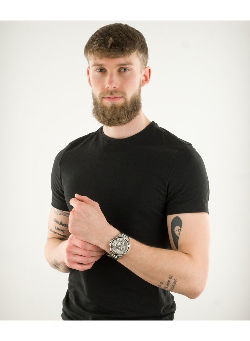 Guess King GW0497G1 Men's Multi-Function Quartz Watch – Silver Skeleton Dial with Crystals & Silver Stainless Steel Bracelet – 48 mm, 5 ATM Water Resistant - Image 4