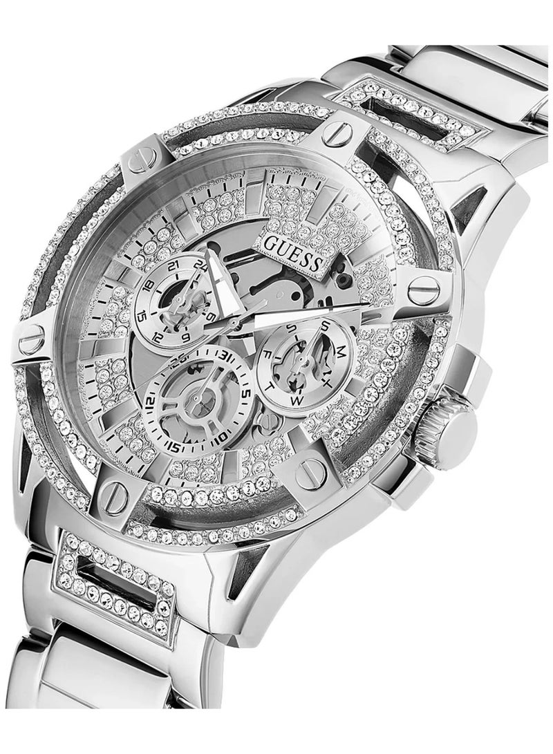 Guess King GW0497G1 Men's Multi-Function Quartz Watch – Silver Skeleton Dial with Crystals & Silver Stainless Steel Bracelet – 48 mm, 5 ATM Water Resistant - Image 2