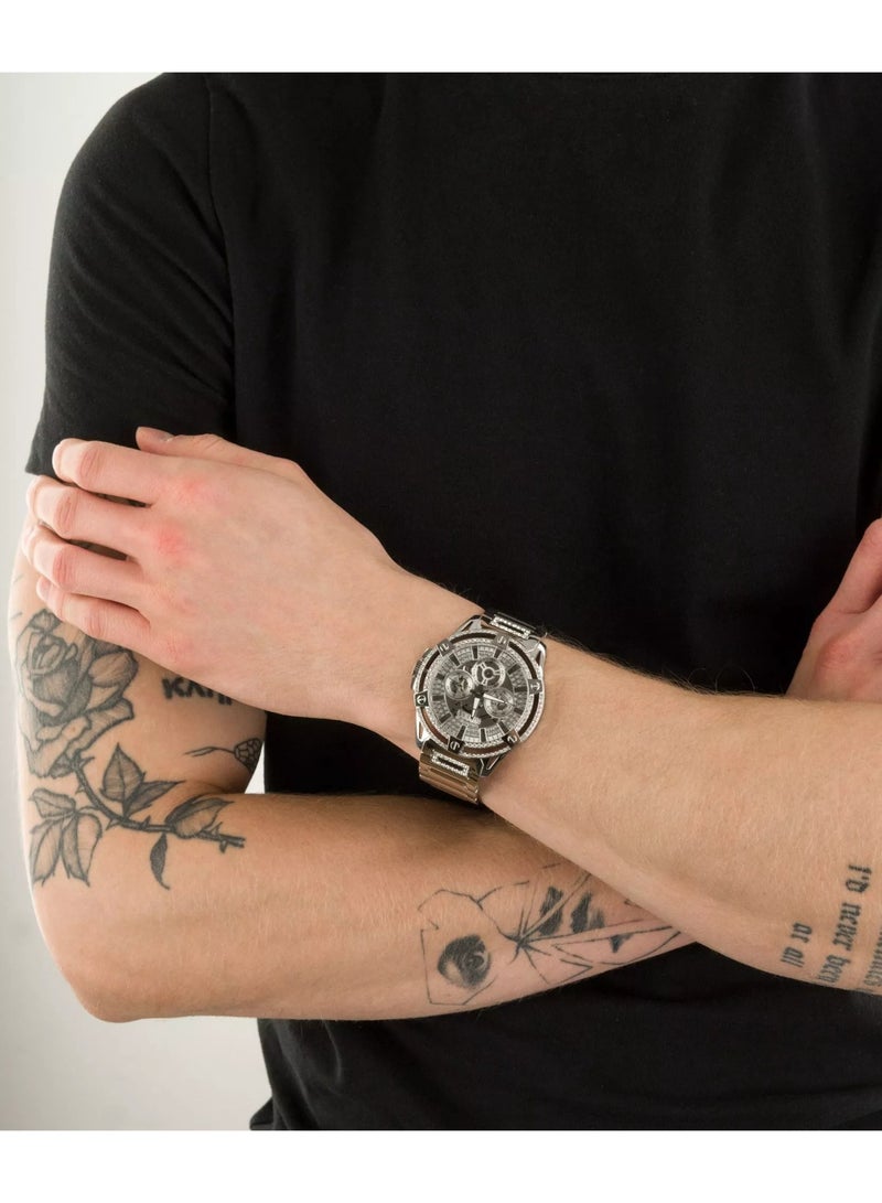 Guess King GW0497G1 Men's Multi-Function Quartz Watch – Silver Skeleton Dial with Crystals & Silver Stainless Steel Bracelet – 48 mm, 5 ATM Water Resistant - Image 5