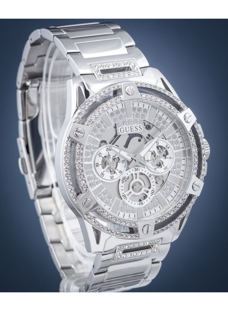 Guess King GW0497G1 Men's Multi-Function Quartz Watch – Silver Skeleton Dial with Crystals & Silver Stainless Steel Bracelet – 48 mm, 5 ATM Water Resistant - Image 3