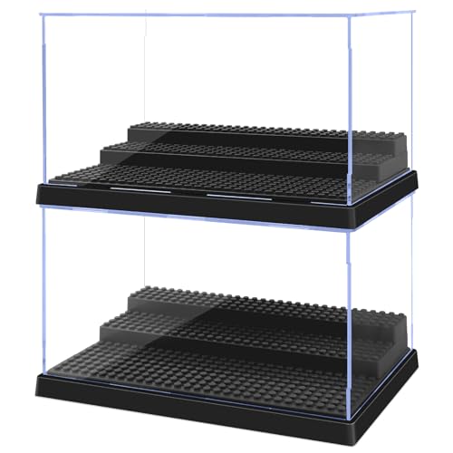 Pokiiulk Display Cases for Minifigures 2 MiniFigure Display Boxes Fits for Block Figures Minifigures Cases with 3 Removable Stands Fits for Lego 95 Minifigs Characters and Lego People L Black - Image 1
