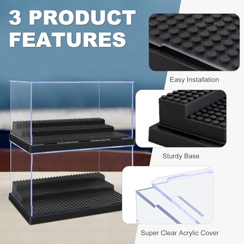 Pokiiulk Display Cases for Minifigures 2 MiniFigure Display Boxes Fits for Block Figures Minifigures Cases with 3 Removable Stands Fits for Lego 95 Minifigs Characters and Lego People L Black - Image 5