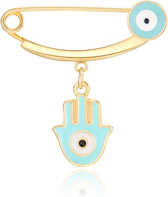 MANVEN Hamsa Evil Eye Stroller Pin Lucky Protection Clothes Brooch Diaper Bag Pin Birthday Gift - Image 1