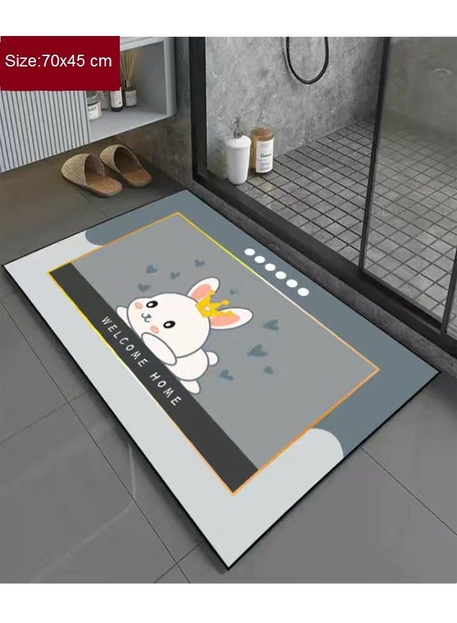 Raffine Bunny Welcome Home Printed Design Non Skid Super Absorbent Soft Microfiber Floor Rug Welcome Mat for Front Door Carpet Easy to Clean Home Decoration Doorway Kitchen Bathroom Runner Rug 70x45 cm - Image 2