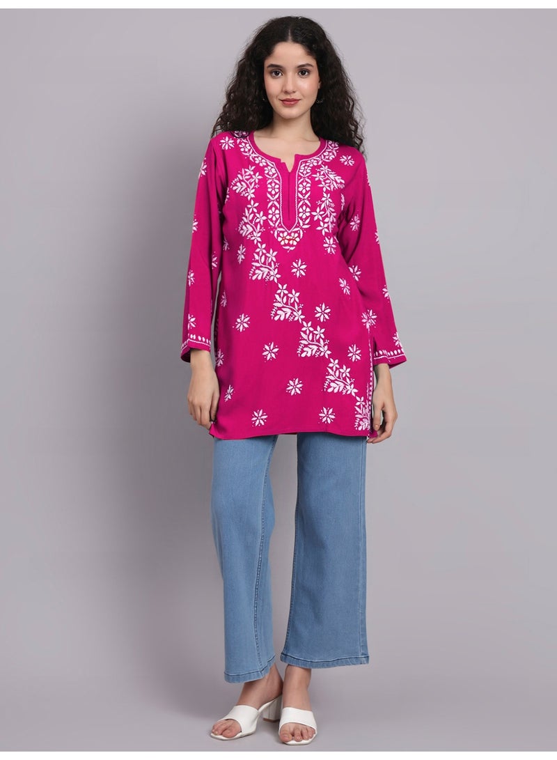 Alaya Women Chikankari Hand Embroidered Rayon Kurti -AL4071 - Image 4