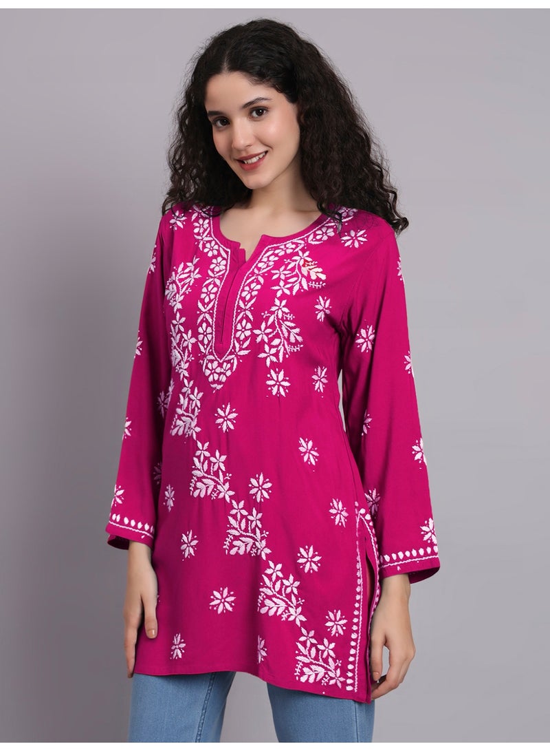 Alaya Women Chikankari Hand Embroidered Rayon Kurti -AL4071 - Image 5