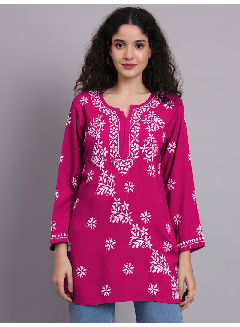 Alaya Women Chikankari Hand Embroidered Rayon Kurti -AL4071 - Image 1