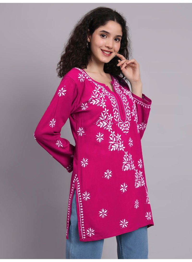 Alaya Women Chikankari Hand Embroidered Rayon Kurti -AL4071 - Image 3