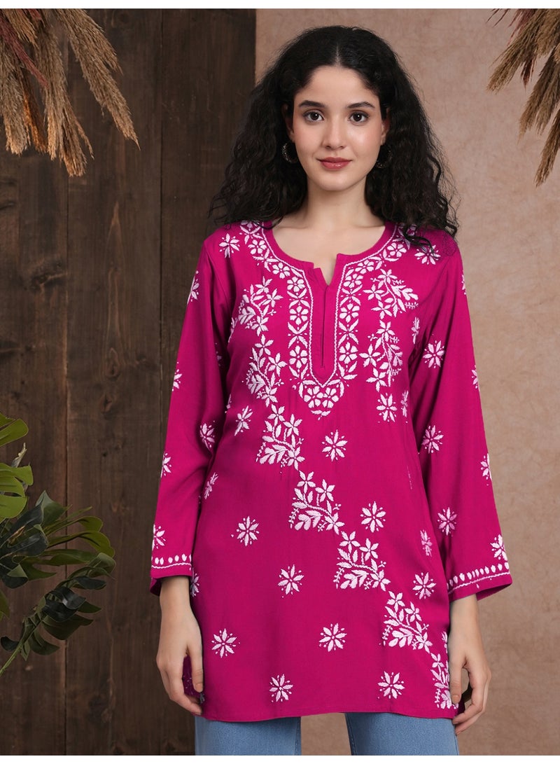 الايا كورتي نسائي مطرز يدوياً بتطريز شيكانكاري من الرايون - Image 1