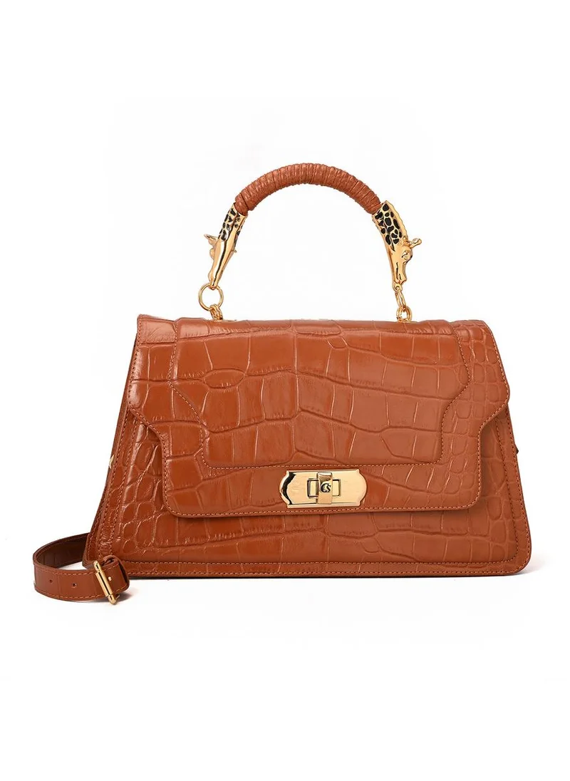Carmen Steffens Top Handle Bag Brown Croco Leather