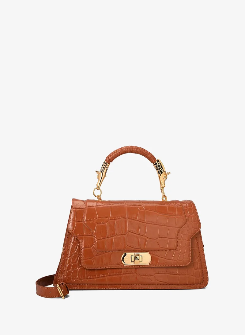 Carmen Steffens Top Handle Bag Brown Croco Leather