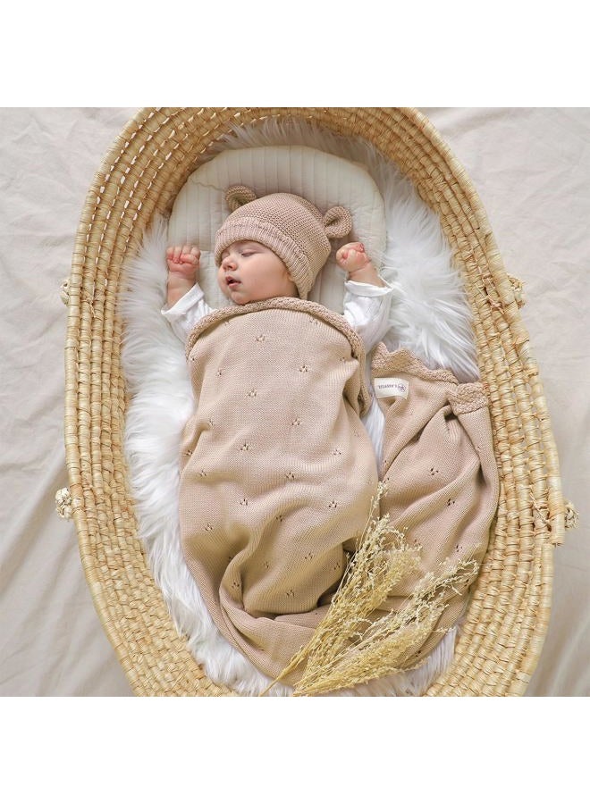 LAWKUL Baby Blanket & Beanie Hat Set 100% Organic Cotton Newborn Swaddle Beanie Soft Cozy for Infants Boy Girl Gift Pink - Image 5