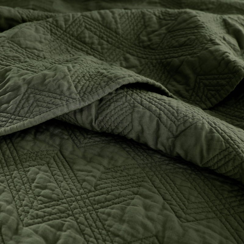WDCOZY 100% Cotton Queen Size Quilt Set - Olive Green Pre-Washed Soft Lightweight Modern Bedspread, Farmhouse Country Rustic Coverlet, Textured Like Linen, Shabby Chic Gauze Bedding, 3 Pieces - Image 5