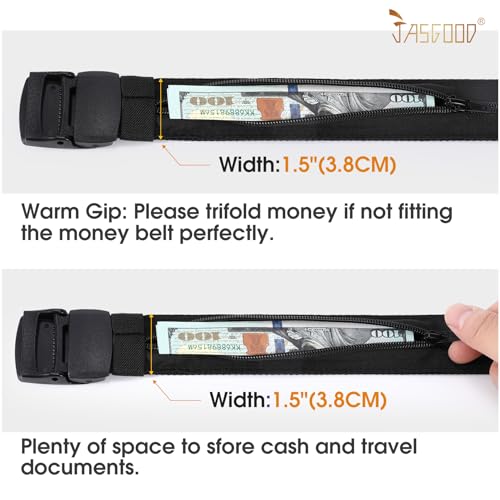 JASGOOD Travel Security Money Belt with Hidden Money Pocket - Cashsafe Anti-Theft Wallet Unisex Nickel free Nylon Belt by JASGOOD A-black - Image 4