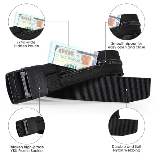 JASGOOD Travel Security Money Belt with Hidden Money Pocket - Cashsafe Anti-Theft Wallet Unisex Nickel free Nylon Belt by JASGOOD A-black - Image 2