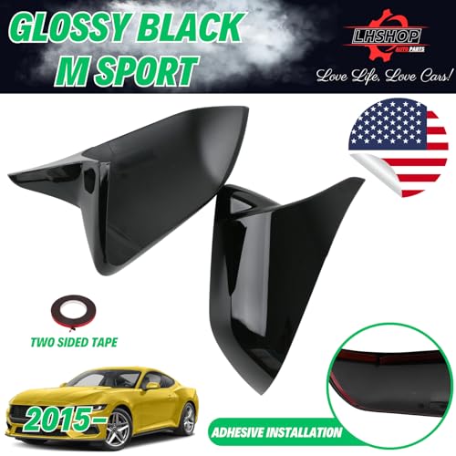 Qlhshop 1 Pair Car Side Mirror Cover Caps Gloss Black for 2015-2024 Ford Mustang GT/Ecoboost/Shelby Accessories Rear Exterior Mods Tuning Parts - Without Mirror Turn Signal Cutout - Image 2