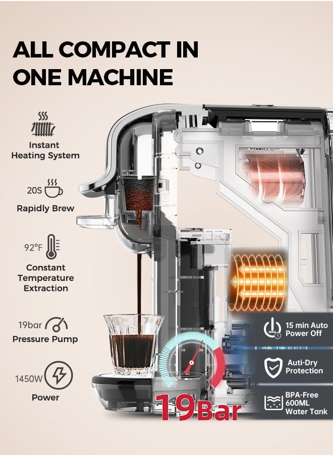 Cafelffe - 4 In 1 Capsule Coffee Machine Hot Cold Brew Coffee Maker For 4 Adapter 1450W Black - Image 1
