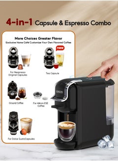 Cafelffe 4 In 1 Capsule Coffee Machine Hot Cold Brew Coffee Maker For 4 Adapter 1450W Black  - Image 2