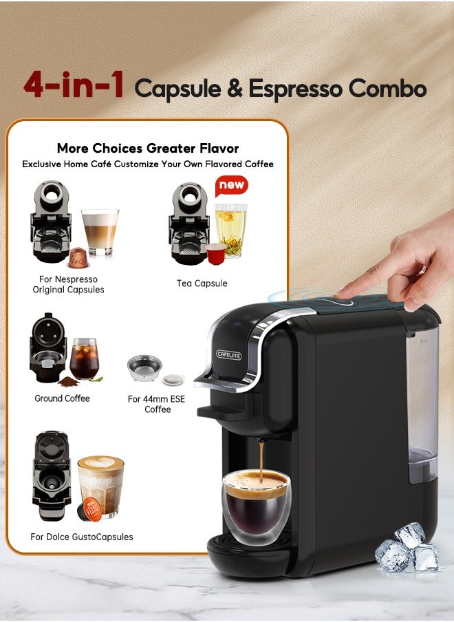 Cafelffe - 4 In 1 Capsule Coffee Machine Hot Cold Brew Coffee Maker For 4 Adapter 1450W Black - Image 1