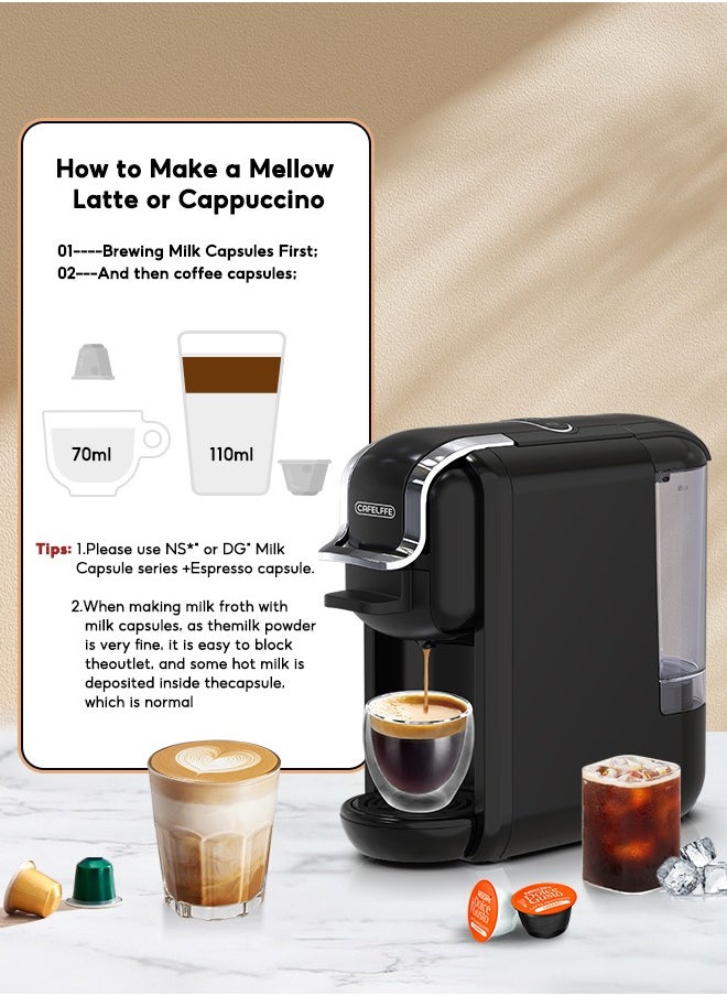Cafelffe - 4 In 1 Capsule Coffee Machine Hot Cold Brew Coffee Maker For 4 Adapter 1450W Black - Image 1