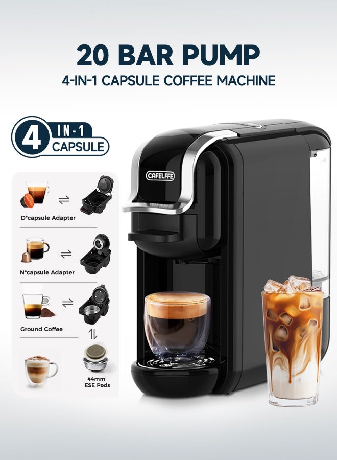 كافلف ماكينة تحضير قهوة كبسولة 4 في 1، ماكينة تحضير قهوة ساخنة وباردة لـ 4 محولات بقوة 1450 وات، لون أسود - Image 1