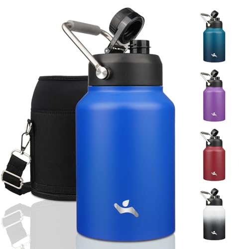 Konokyo Half Gallon Jug with Handle64 oz Insulated Water Bottle with Carrying PouchDouble Wall Vacuum Stainless Steel Metal BottleBlue - Image 1