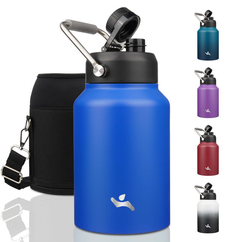 Konokyo Half Gallon Jug with Handle64 oz Insulated Water Bottle with Carrying PouchDouble Wall Vacuum Stainless Steel Metal BottleBlue - Image 2