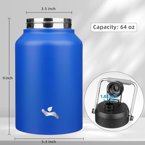 Konokyo Half Gallon Jug with Handle64 oz Insulated Water Bottle with Carrying PouchDouble Wall Vacuum Stainless Steel Metal BottleBlue - Image 3
