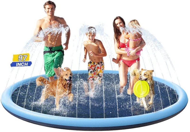 PETOCAT Splash Pad NonSlip Dogs Cool Sprinkler Pool Extra Large Splash Pads for Kids Dog Baby Wading Pool Summer Outdoor Play Water Fun Toy Gift Easy to UseClean 97 inch - Image 1