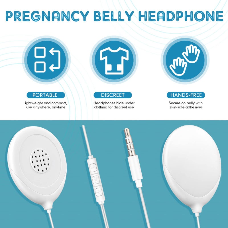 Konohan 8 Pcs Baby Bump Headphones Set Belly Headphones for Pregnant Women White Belly Speakers Women for Pregnancy Safely Play Music, Sounds, and Voices to Your Baby in The Womb - Image 3