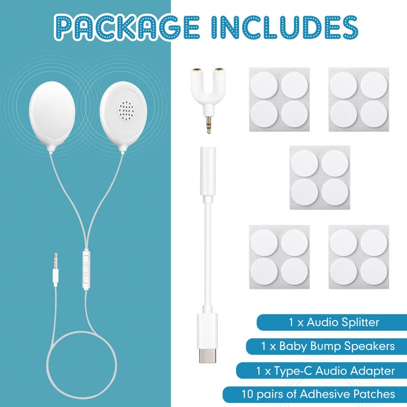 Konohan 8 Pcs Baby Bump Headphones Set Belly Headphones for Pregnant Women White Belly Speakers Women for Pregnancy Safely Play Music, Sounds, and Voices to Your Baby in The Womb - Image 2