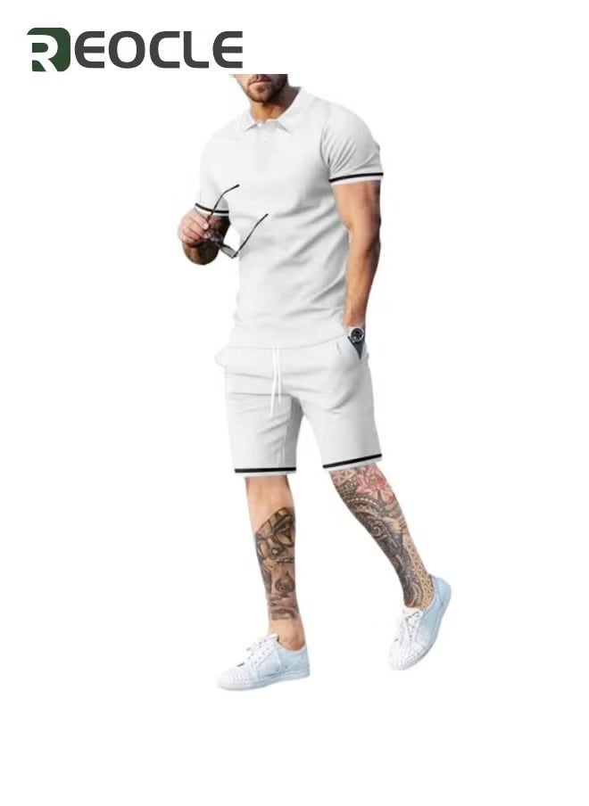 REOCLE Men's Polo Shirt and Shorts Set Summer Outfits Casual Button Down Short Sleeve Suit Shorts Tracksuit 2 Piece  - Image 1