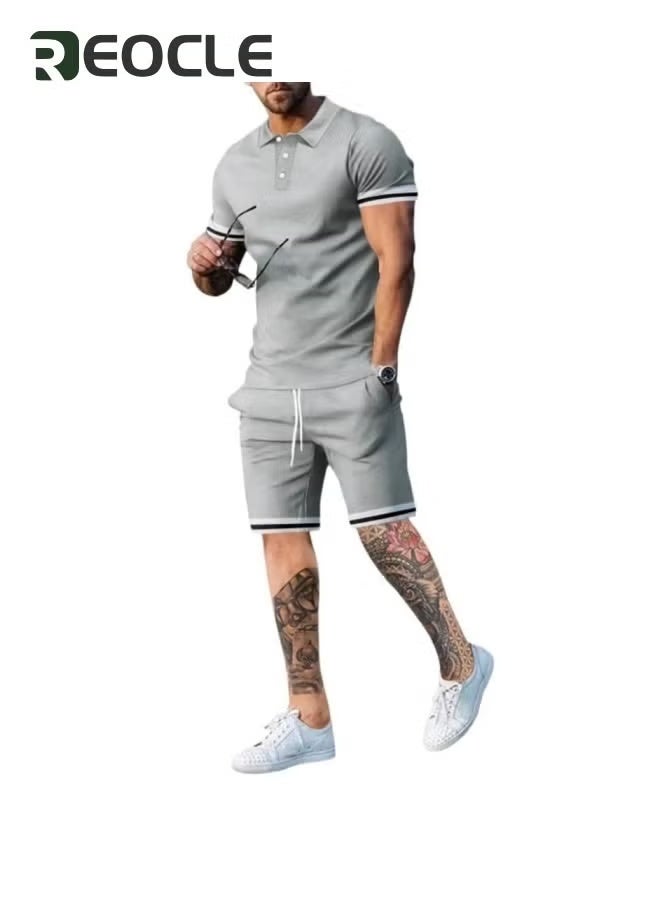 REOCLE Men's Polo Shirt and Shorts Set Summer Outfits Casual Button Down Short Sleeve Suit Shorts Tracksuit 2 Piece  - Image 5
