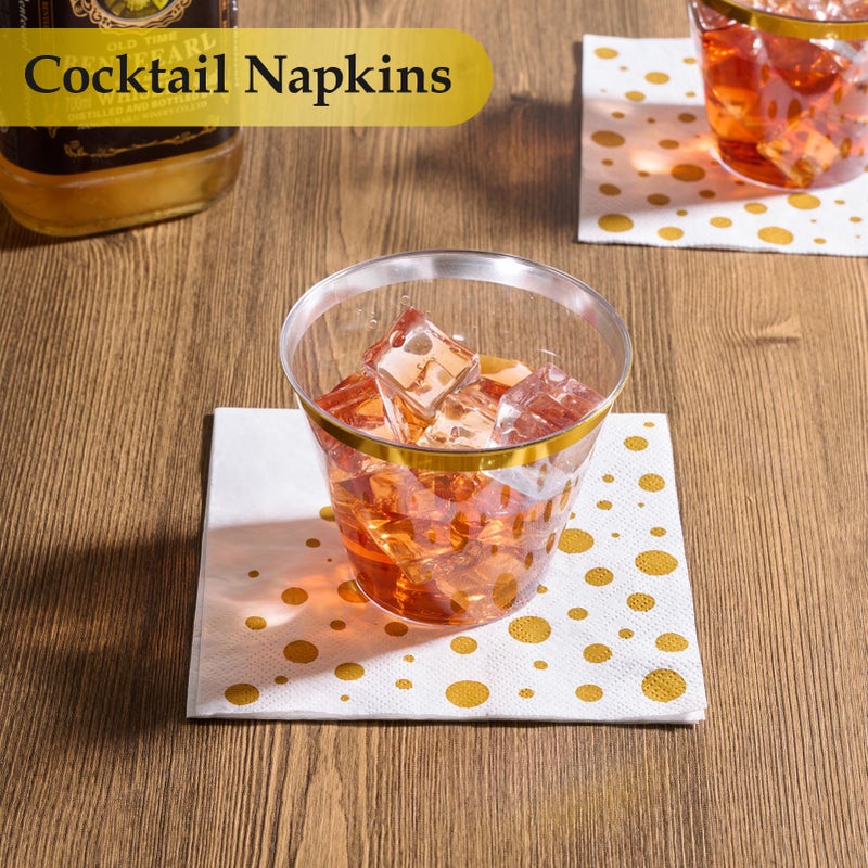 Vplus 100 Pack Cocktail Napkins Paper  3-Ply Beverage Napkins  Disposable Gold Square Napkins  Perfect for Restaurant  Event  Bar  Wedding  Baby Shower and Birthday Party - Image 2