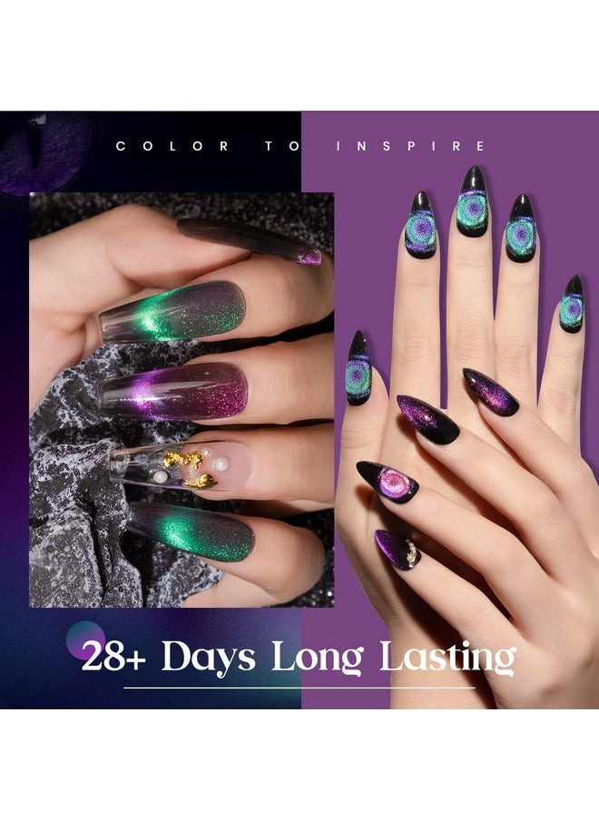 MIZHSE 9D Cat Eye Gel Nail Polish 2 Colors Cyan And Purple Holographic Galaxy Cateye Magnetic Nail Polish Gel Magic Cateye Manicure Nail Art Set 10Ml  - Image 4